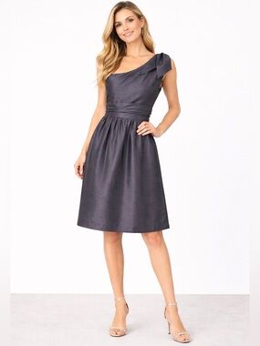 Jenny Yoo Charcoal One Shoulder Cocktail Dress A-Line Wedding Guest Size  8